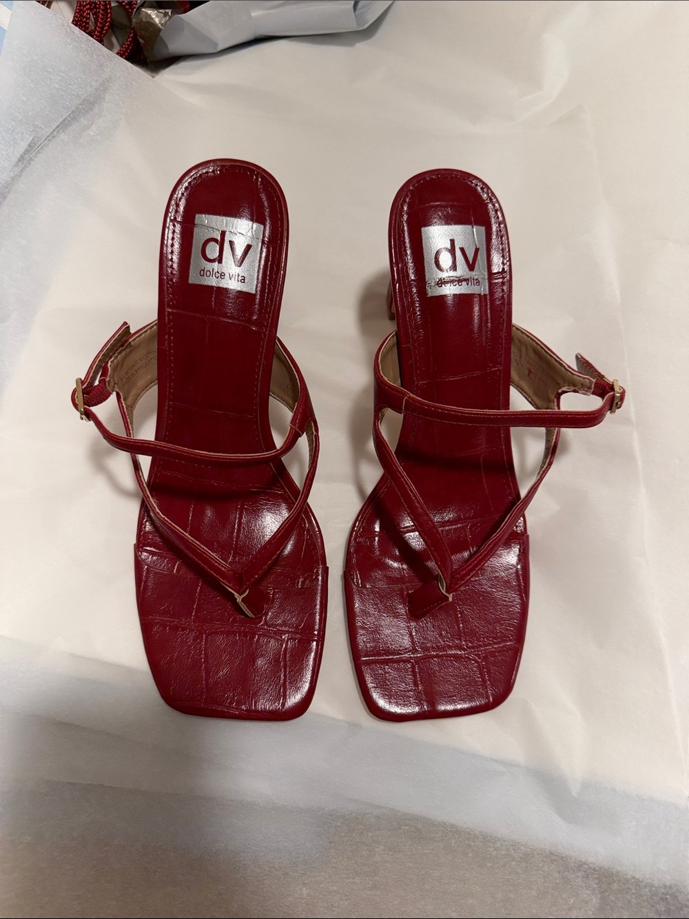 Dolce Vita Red Strappy Square-Toe Heeled Sandals New no box
